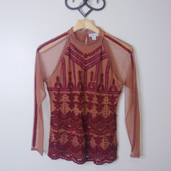 SUNDANCE jourdan Sequins & embroidered lace top - Picture 1 of 6